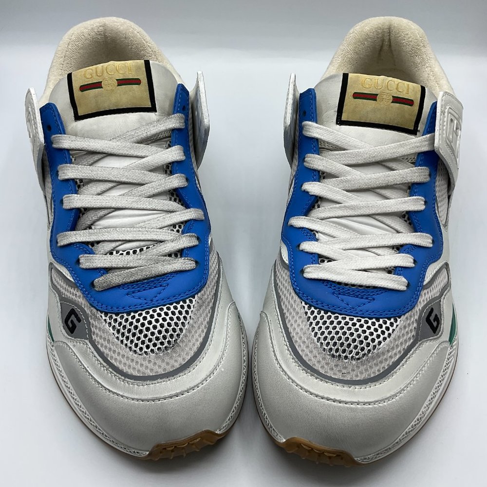 Gucci Ultrapace Leather & Mesh Sneakers White Blue Mens Size UK 10 US 10.5 - Picture 9 of 13